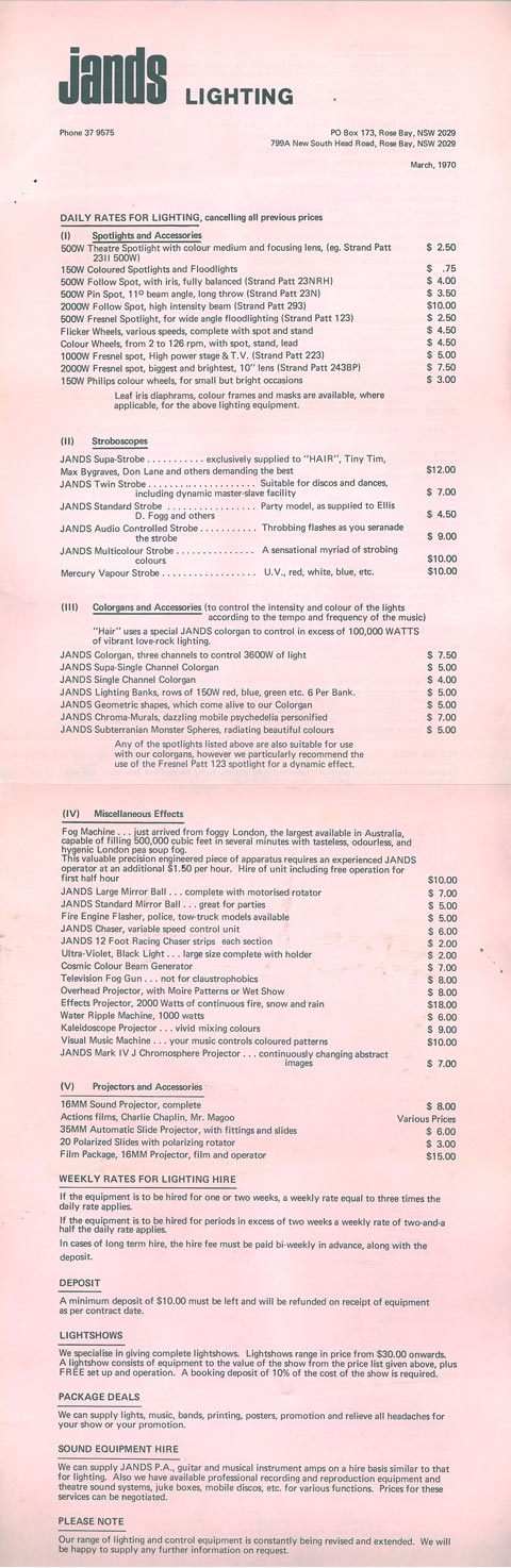 Jands Price List 1969